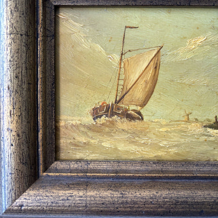 Wonderful Seascape Oil Painting "Sailing Boat" Striking Small Art - HollandArtShop