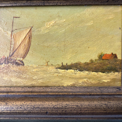 Wonderful Seascape Oil Painting "Sailing Boat" Striking Small Art - HollandArtShop