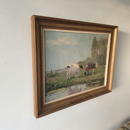 Wonderful Still Life Oil Painting "Grazing Cow" Figurative Medium Art - HollandArtShop