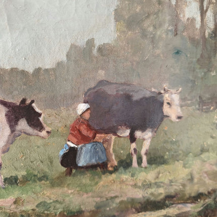 Wonderful Still Life Oil Painting "Grazing Cow" Figurative Medium Art - HollandArtShop