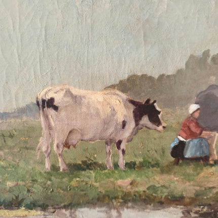 Wonderful Still Life Oil Painting "Grazing Cow" Figurative Medium Art - HollandArtShop