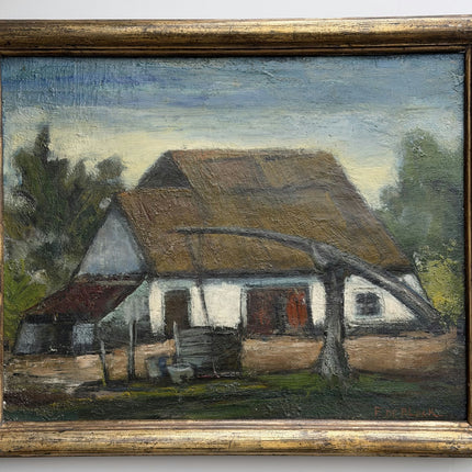 Handcrafted Farm Oil Painting "Thatched House" Rustic Artwork Holland Art Shop