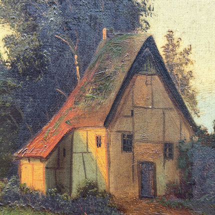 19th Century Antique Landscape Oil Painting "Thatched Cottage" Artwork Holland Art Shop