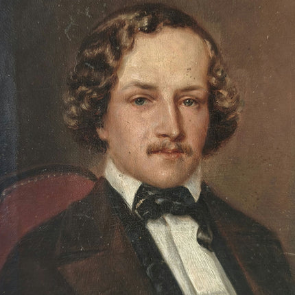 Year 1849 Incredible Portraiture of Man Mustache 19th Century Oil Painting - HollandArtShop