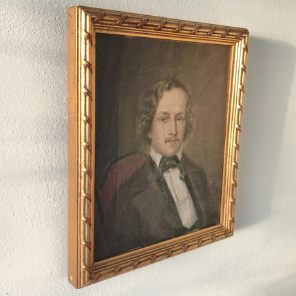 Year 1849 Incredible Portraiture of Man Mustache 19th Century Oil Painting - HollandArtShop