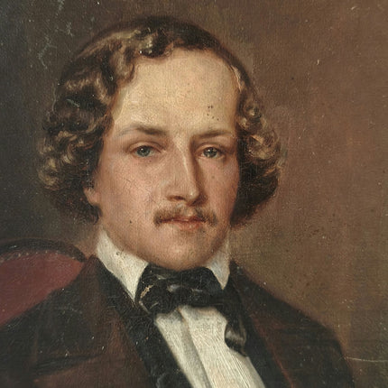 Year 1849 Incredible Portraiture of Man Mustache 19th Century Oil Painting - HollandArtShop