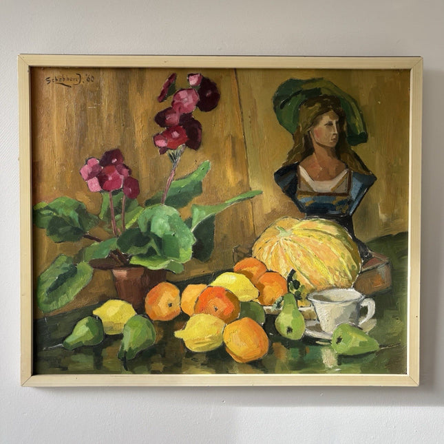 Year 1960 Colorful Still Life Oil Painting Framed Unique Hand Made Panel Art - HollandArtShop