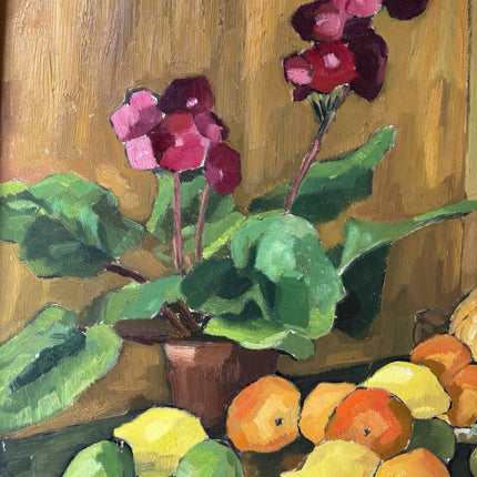Year 1960 Colorful Still Life Oil Painting Framed Unique Hand Made Panel Art - HollandArtShop