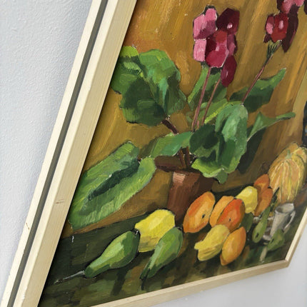 Year 1960 Colorful Still Life Oil Painting Framed Unique Hand Made Panel Art - HollandArtShop