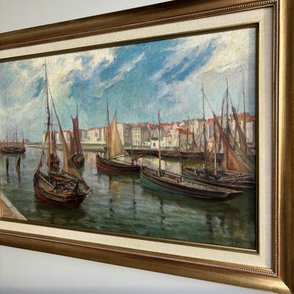 Rustic Harbor Scene Oil Painting "Sailing Boats" Original Large Art Holland Art Shop